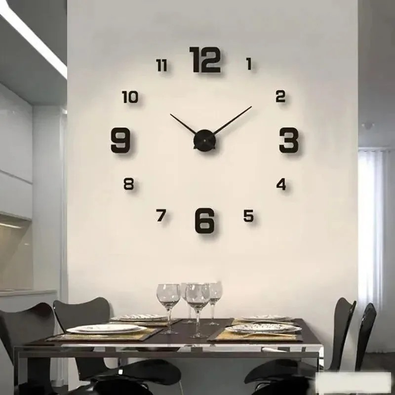 Modern DIY Large Wall Clock 3D Mirror Surface Sticker Big Number Watch Decor