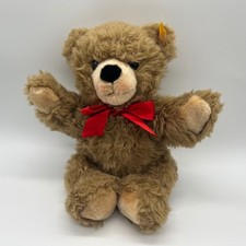 Steiff Original Cosy Friends BOBBY Teddy Bear 13" Plush Brown Tan Red Ribbon