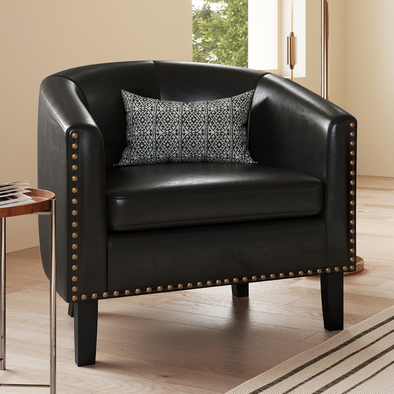 Faux Leather With Nailhead, Black