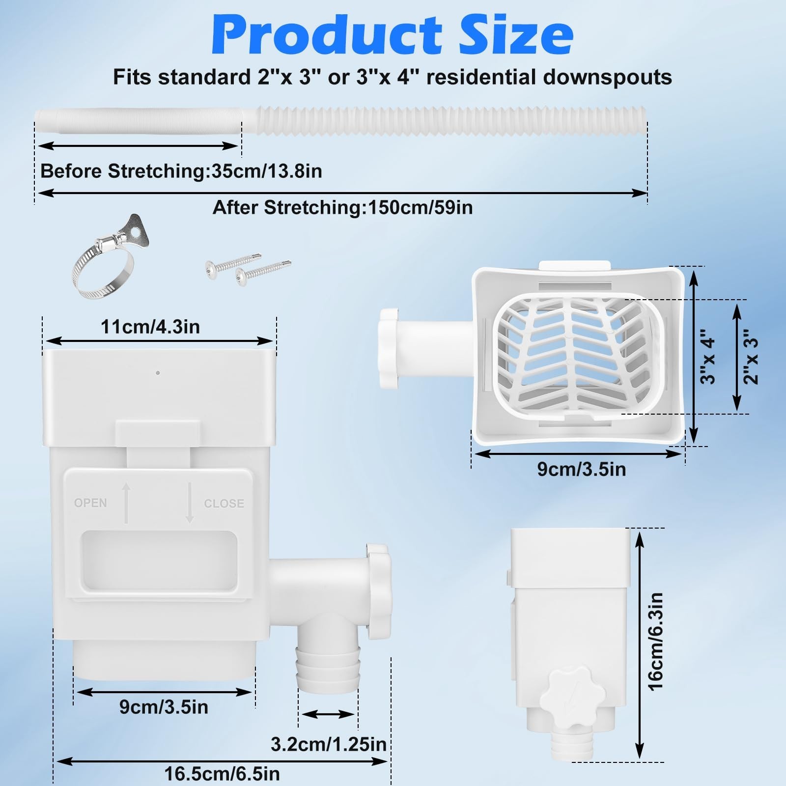 Downspout Diverter Fit for 2"x 3" or 3"x 4" Residential Downspouts with 5FT Hose