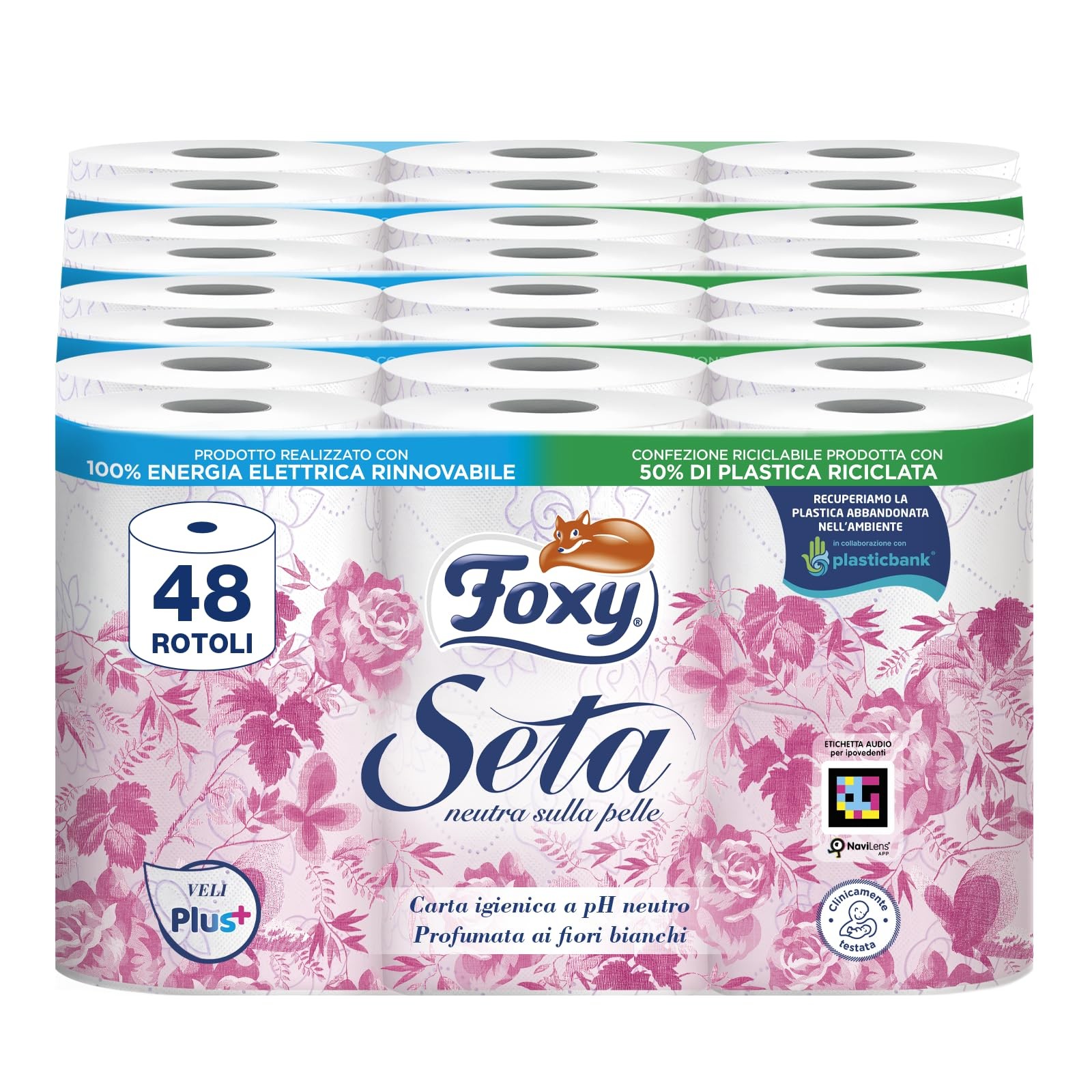 Foxy Seta Carta igienica 200 strappi x 48 rotoli 2 veli elevato spessore