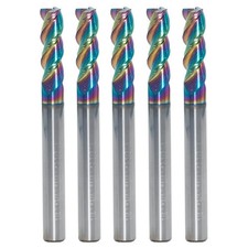 5Pcs 1/4" 45° Helix 3 Flute Carbide Square End Mills For Aluminum - DLC Coated