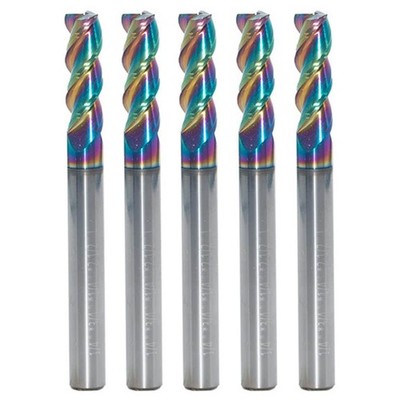 5Pcs 1/4'' 45° Helix 3 Flute Carbide Square End Mills For Aluminum - DLC Coated