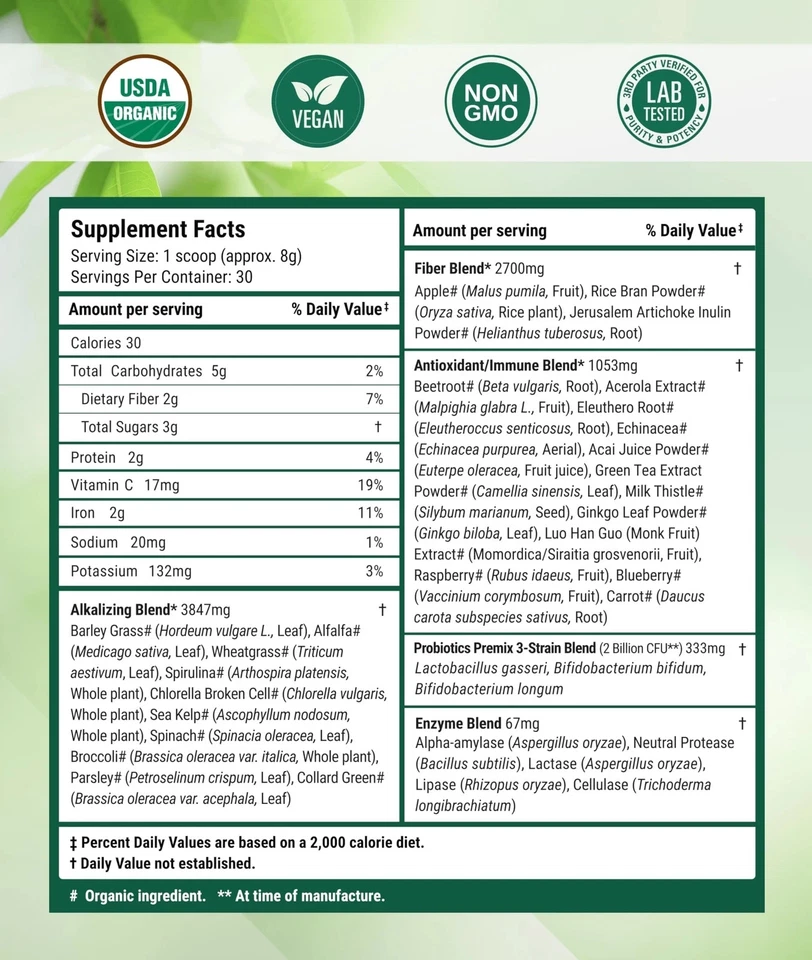 Nested Naturals Super Greens 30 porções novo/selado validade 2026 8,5 oz - Imagem 4 de 4