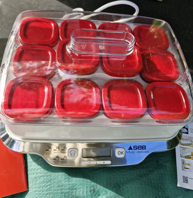 SEB Multi delices Joghurtbereiter 600W 8 Gläser Display weiß/rot mit Deckel