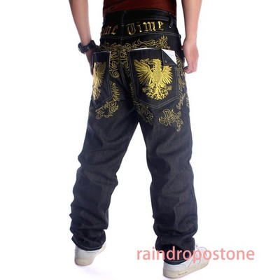 New Mens Jeans Denim Embroidery Baggy Loose Hip Hop Trousers Large