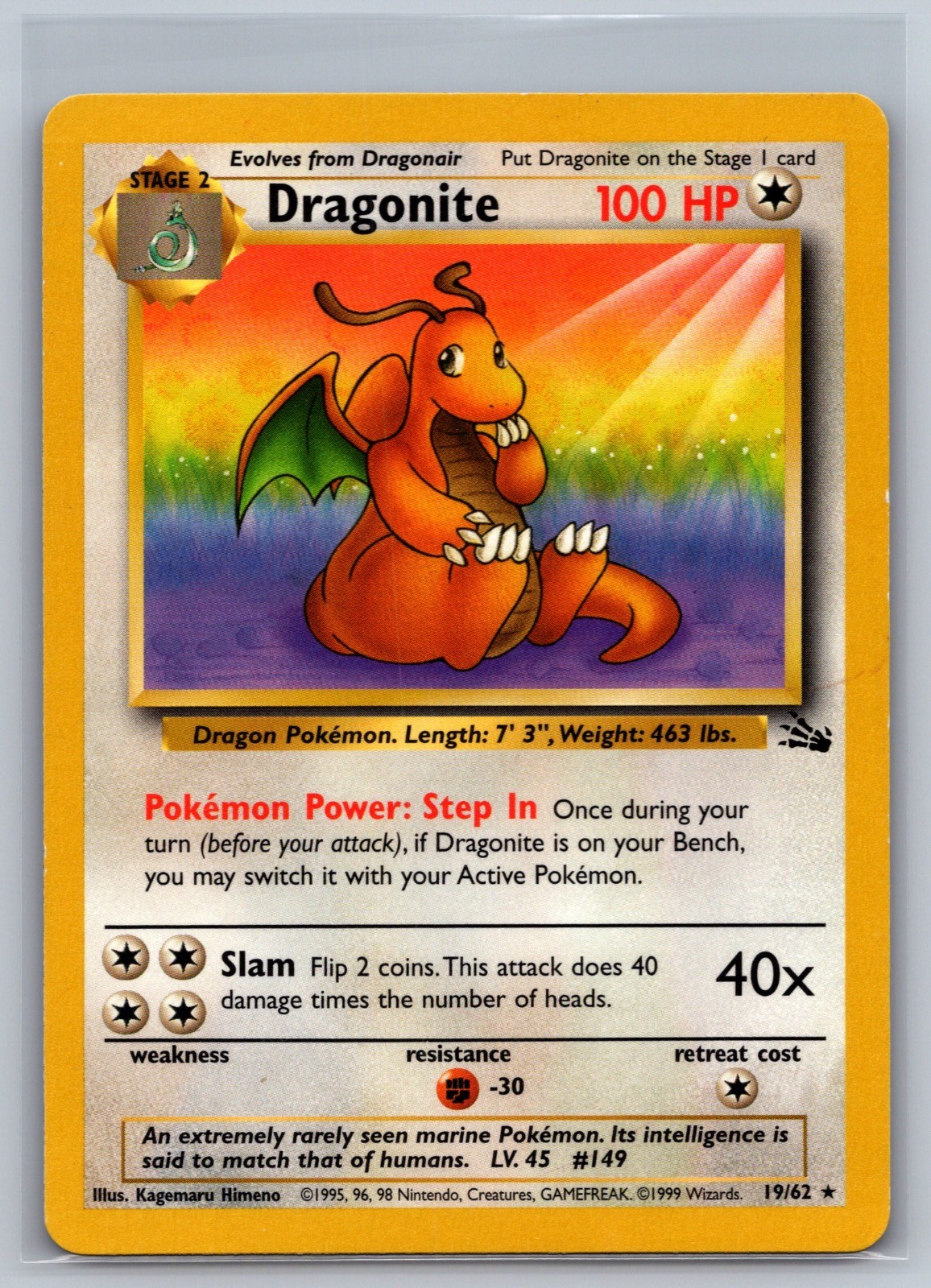 Dragonite 19/62 Rare Fossil Pokemon Unlimited Lightly Played