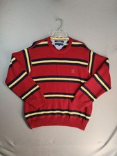 Vintage Tommy Hilfiger Mens Sweater XL Red Striped Long Sleeve Cotton Pullover