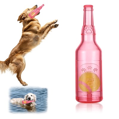 Pink Dog Chew Toy Water Bottle with Squeaky Tennis Ball for Aggressive Chewers