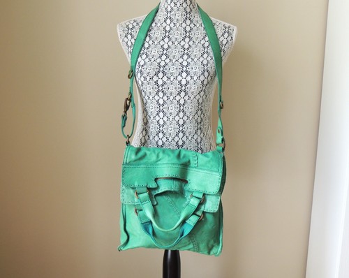 Vintage Lucky Brand Abbey Road Messenger Bag, green leather purse