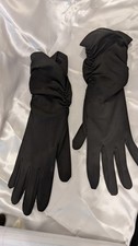 Vintage Black Nylon Formal Stretch Long Gloves Ruch/Scrunch Arm/Elbow Sz 7 USA