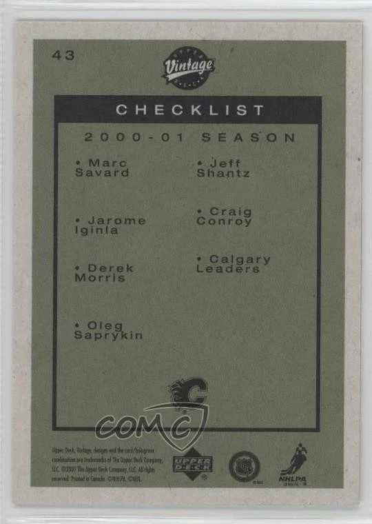 2001 Vintage Team Checklist Marc Savard Derek Morris Jarome Iginla Oleg Saprykin - Image 2 of 2