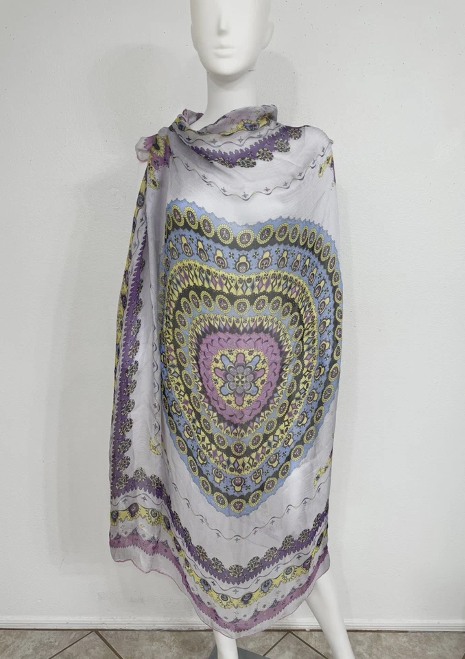 Emilio Pucci Blue Pink Multi Silk Chiffon Shawl Scarf 54” x 54” - Image 4 of 4