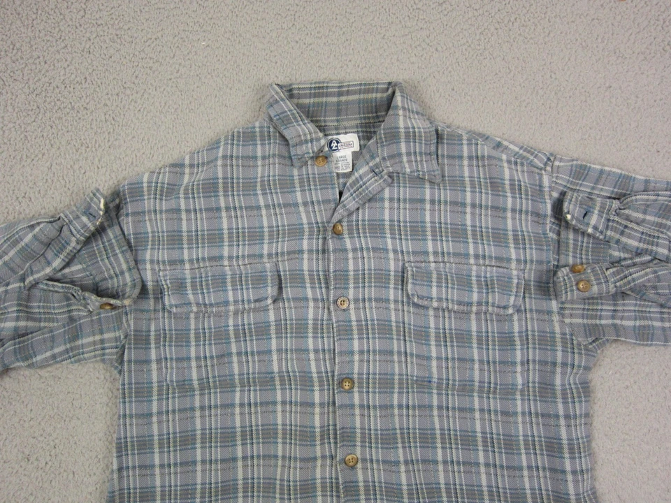 Vintage Arizona Flannel Shirt Mens Large Blue Gray Cotton Camp Brawny Heavy - Image 2 of 4