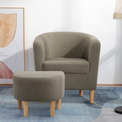 Wool Fabric Upholstered Accent Arm Chair With Ottoman Living