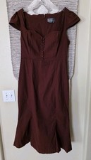 Anthropologie Burgundy Cottagecore Midi Dress  Sweetheart Neck Size Large 