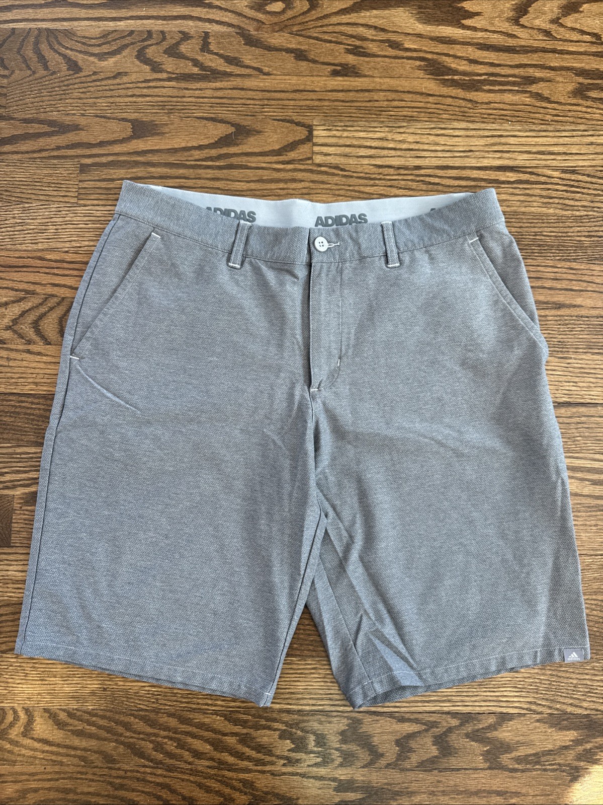 Adidas Men's 36 Flat Front Performance Wear Shorts Gray Inseam 10