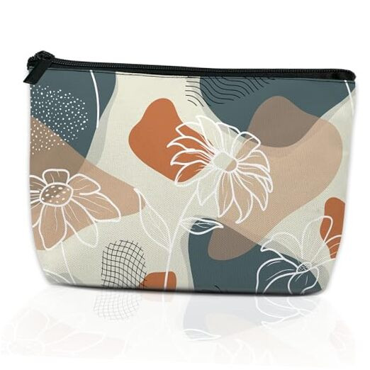 Abstract Floral Makeup Bag for Women – Compact Travel Cosmetic Pouch-image