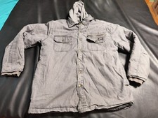 Dickies Jacket Men Large Gray Hoodie Quilt Lined Hood Chore Work Coat Zip Snap