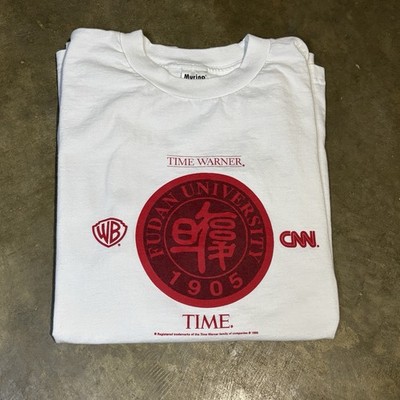 Vintage Time Warner Family Fudan University CNN Graphic T Shirt Men's XL White