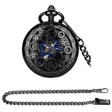 Mechanical Roman Numerals Vintage Luxury Hollow Pocket Watch with Chain