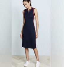 Tory Sport By Tory Burch Sleeveless Track Dress Navy Blue Red Stripe Midi Small