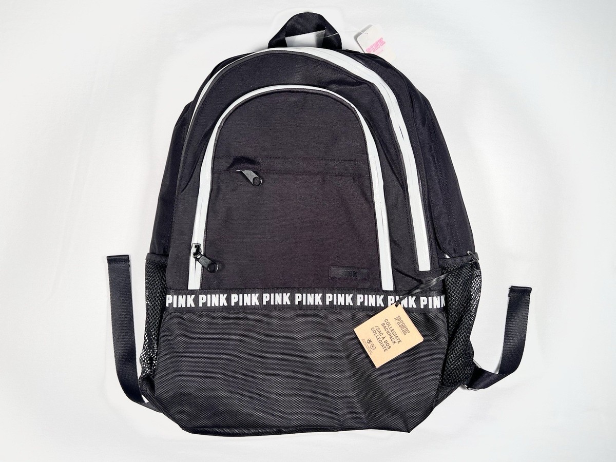 Victoria's Secret Pink Reflective Collegiate Backpack Black Silver