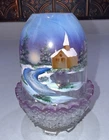 HTF Fenton French Opalescent Winter Aura Fairy Lamp 2009 painted by L Everson