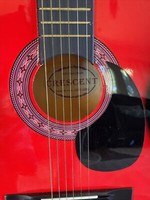 Classic Crescent Acoustic Guitar Hand Made Red Finish 38” Length W/Soft Case 5