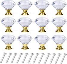 YourGift 12 Pack Drawer Knobs Diamond Shaped Crystal 30 mm, 12 Pack, Gold