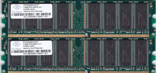 1GB 2x512MB PC-3200 NANYA NT512D64S8HC0G-5T DDR-400 RAM MEMORY KIT DDR1 PC3200 - Picture 4 of 5