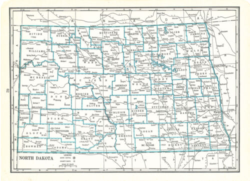 1935 Atlas of the World Vintage Map Pages - Carte du Dakota du Nord d'un côté et... - Photo 1/2