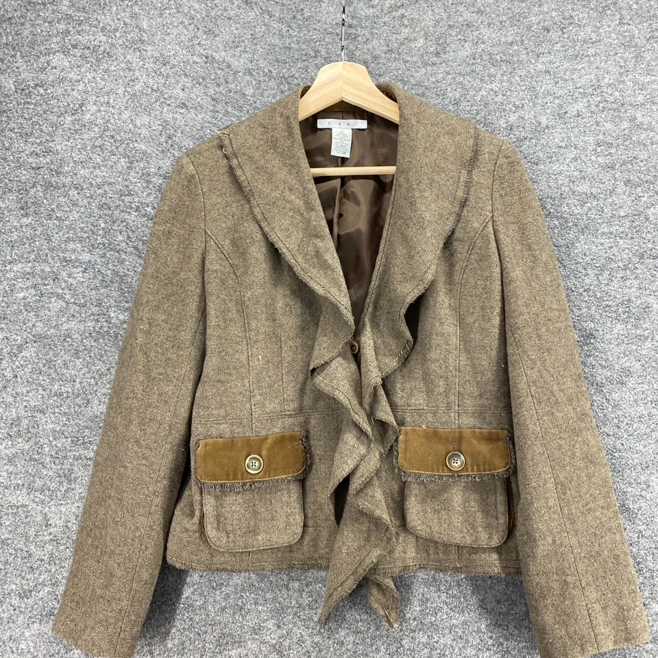 Chaqueta Cabi Mujer 2 Marrón Cuello Manga Larga Abotonada Lana Forrada Bolsillos Foto 3 de 4