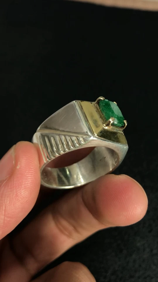 Anillo de plata esterlina 925 con piedra esmeralda natural real de Swat Foto 3 de 4