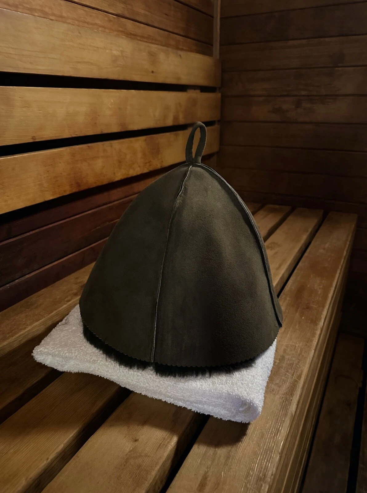 Sauna cap, hat fur, leather Шапка для бани овчина