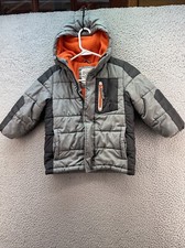 Oshkosh B'Gosh Coat Boys 5-6 M Youth Fleece Lined Warm Hood Gray Orange Puffer