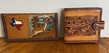 Hand Tooled Leather Wallet Floral Western Billfold & Checkbook Cover Texas