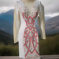 Rachel Allan Beaded Mini Dress Sz 2 RN106037 Long Sleeve Prom Cocktail EUC