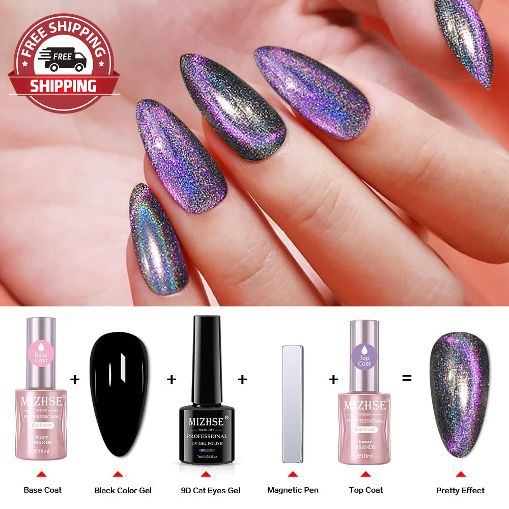 MIZHSE 9D Cat Eye Gel Nail Polish Holographic Magnetic Gel Polish  Holographic Ge | eBay