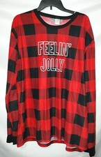 North Pole Trading Men's Sleepwear FEELIN' JOLLY Pajama Top T-shirt Plaid XXL