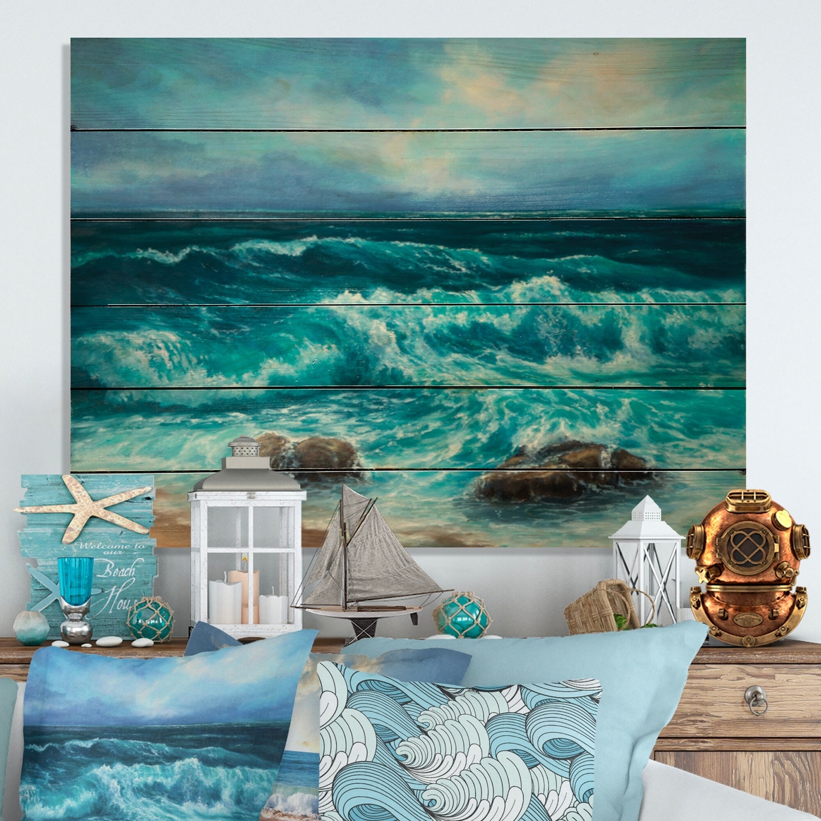 Designart 'Wild Blue Ocean Waves XXI' Nautical & Coastal