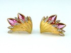 Vintage Vendome Pink & Clear Rhinestone Gold Screw Back Earrings Signed — photo 1