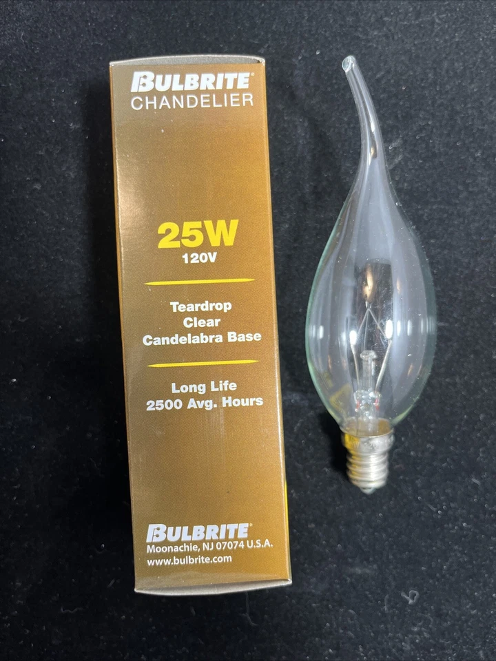 ⚡️Lot Of 5⚡️ 25CTD/C/2 E12 Candelabra Base Clear, Long Life, Teardrop - Image 3 of 4