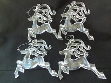 Reindeer Clear Acrylic Plastic Flying Christmas Ornaments Lot  4 FANCY ANTLERS