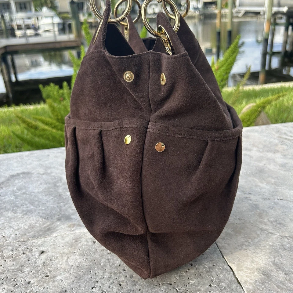 Ann Taylor Loft Cartera Gamuza Bolso de Mano Boho Hobo Hippie, Bolso de Hombro, Marrón Foto 2 de 4