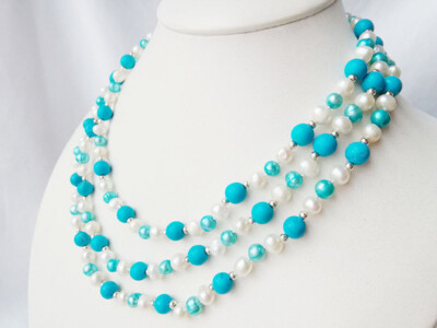 3 strands freshwater pearl round 8mm gemstone necklace jewelry marking supply