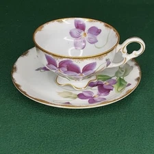 Lefton China Floral Footed Cup and Saucer Hand Painted Japan WK911CS