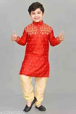 INDIAN TRADITIONAL WEAR BOYS EMBROIDERY KURTA WITH PYJAMA SET PACK OF 1