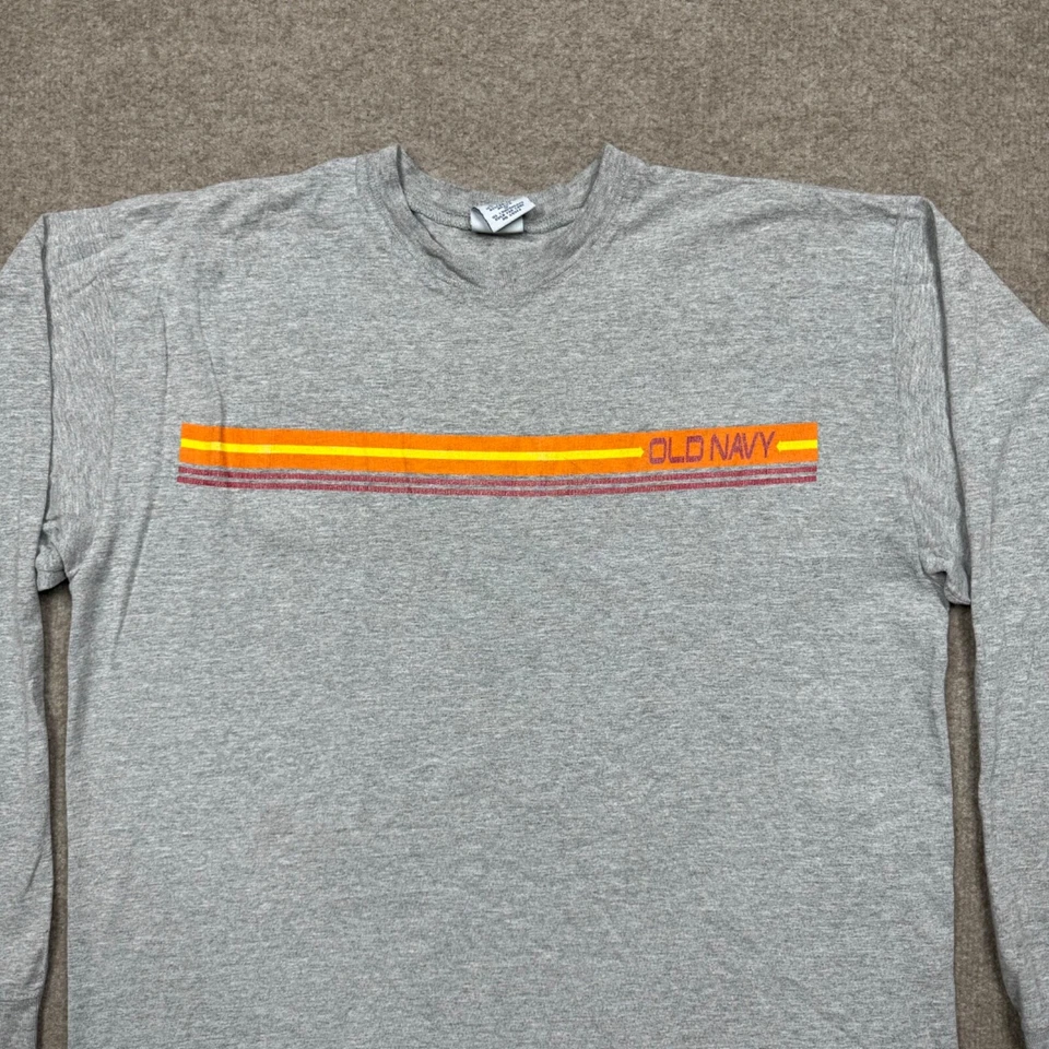 Camiseta De Colección Y2K Antigua Azul Marino Gráfica Para Hombre Talla L Gris Manga Larga Cuello Redondo Foto 2 de 4