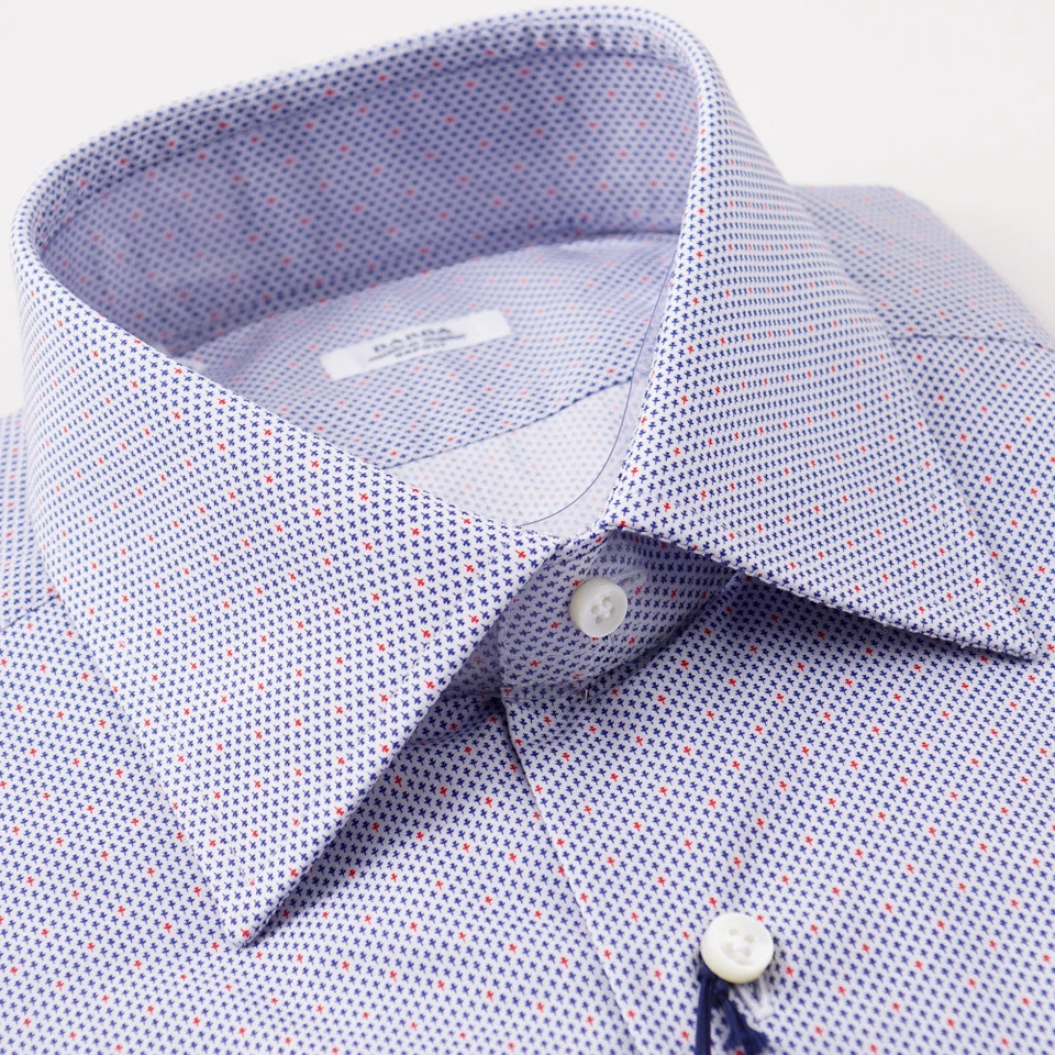 NUEVO CON ETIQUETAS $350 BARBA NAPOLI Camisa de Vestir Algodón Estampado Jacquard Azul y Rojo 17 x 37 Foto 4 de 4